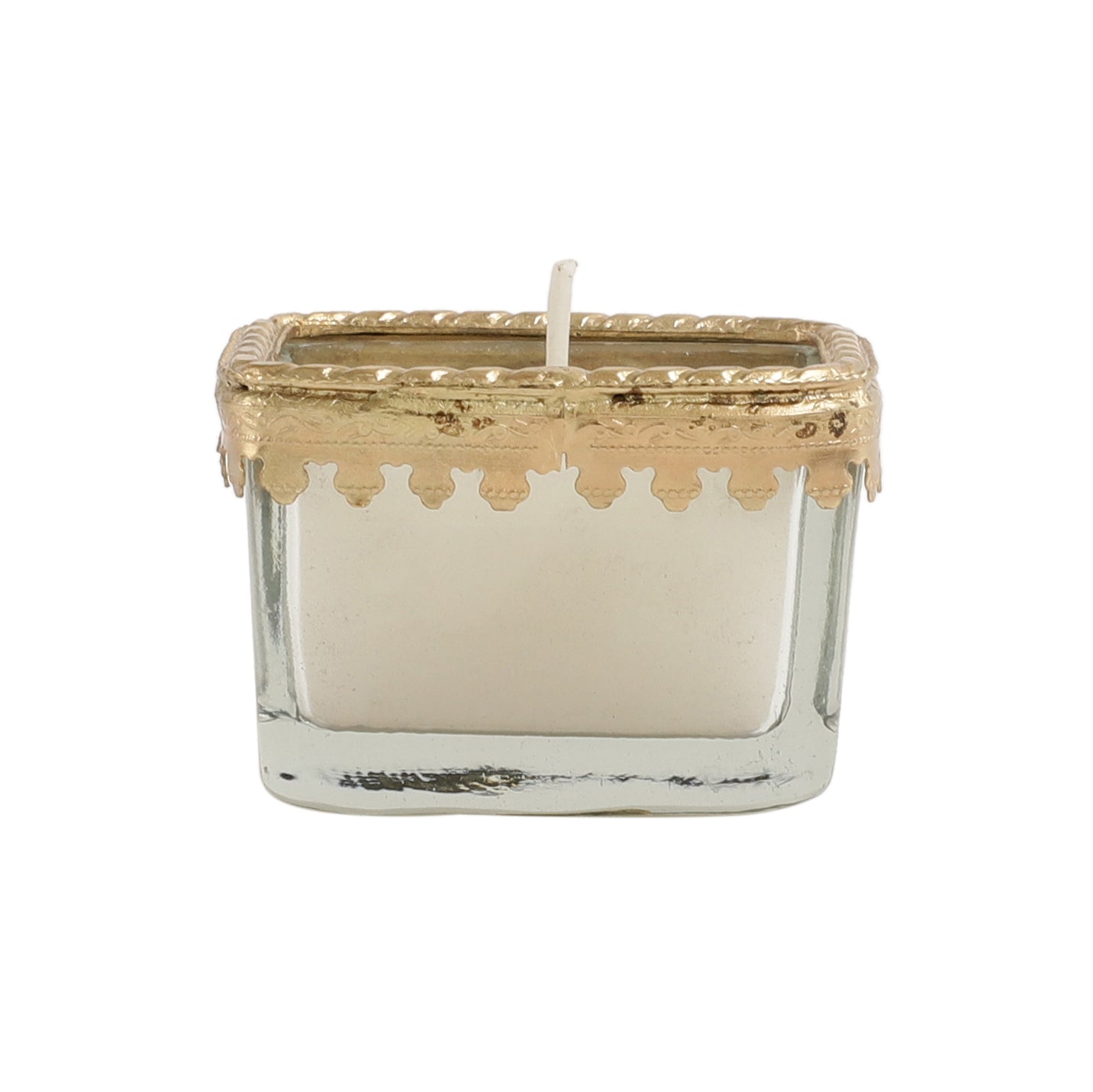 Snowy Whisper White Scented Candle Glass Jar With Golden Ring M.M.I. OVERSEAS