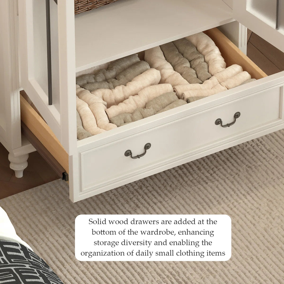 Creamy Retro Oak Arched Wardrobe – Elegant Wooden Bedroom Closet