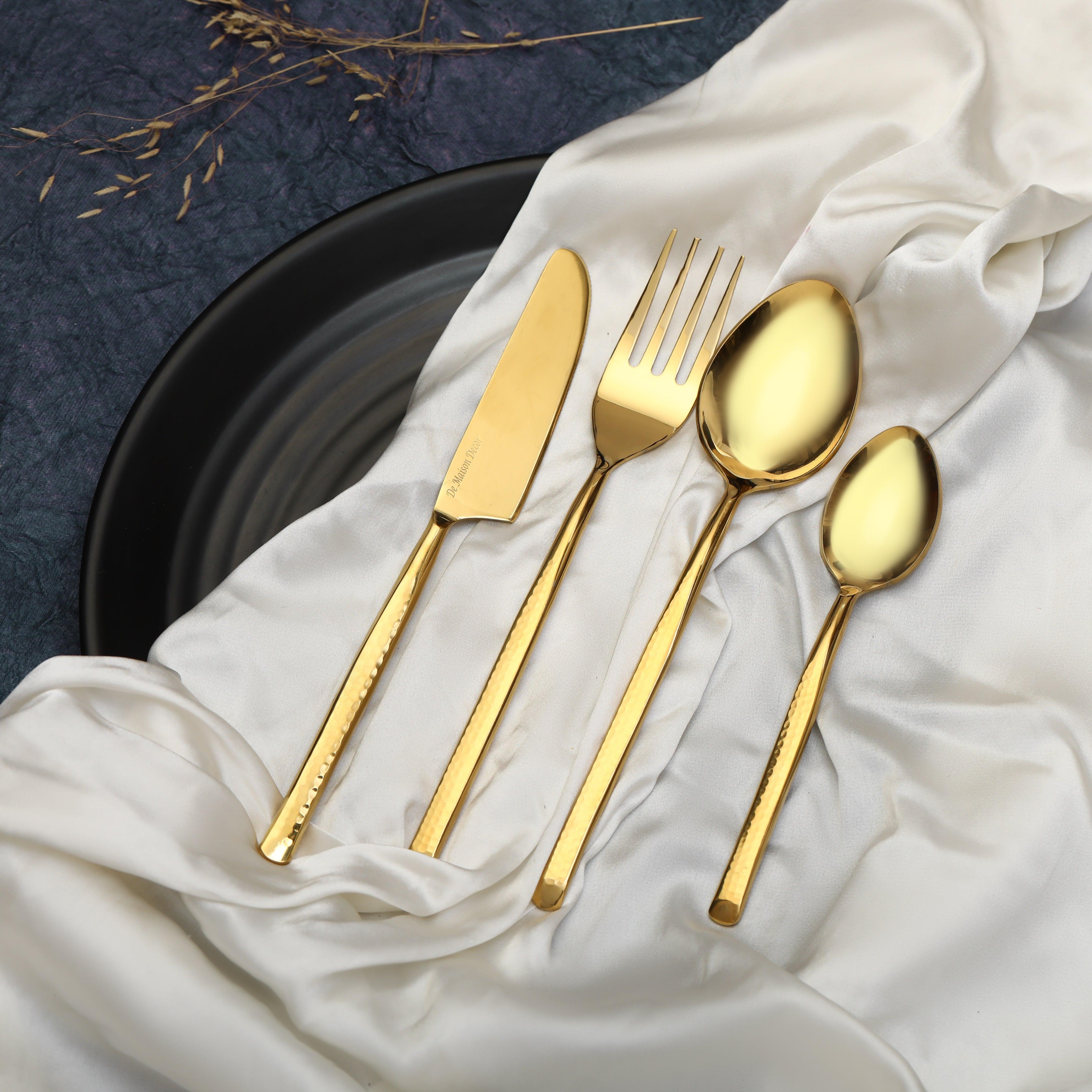 Artisan Dot Hammered Gold Cutlery Set of 24 - Ouch Cart