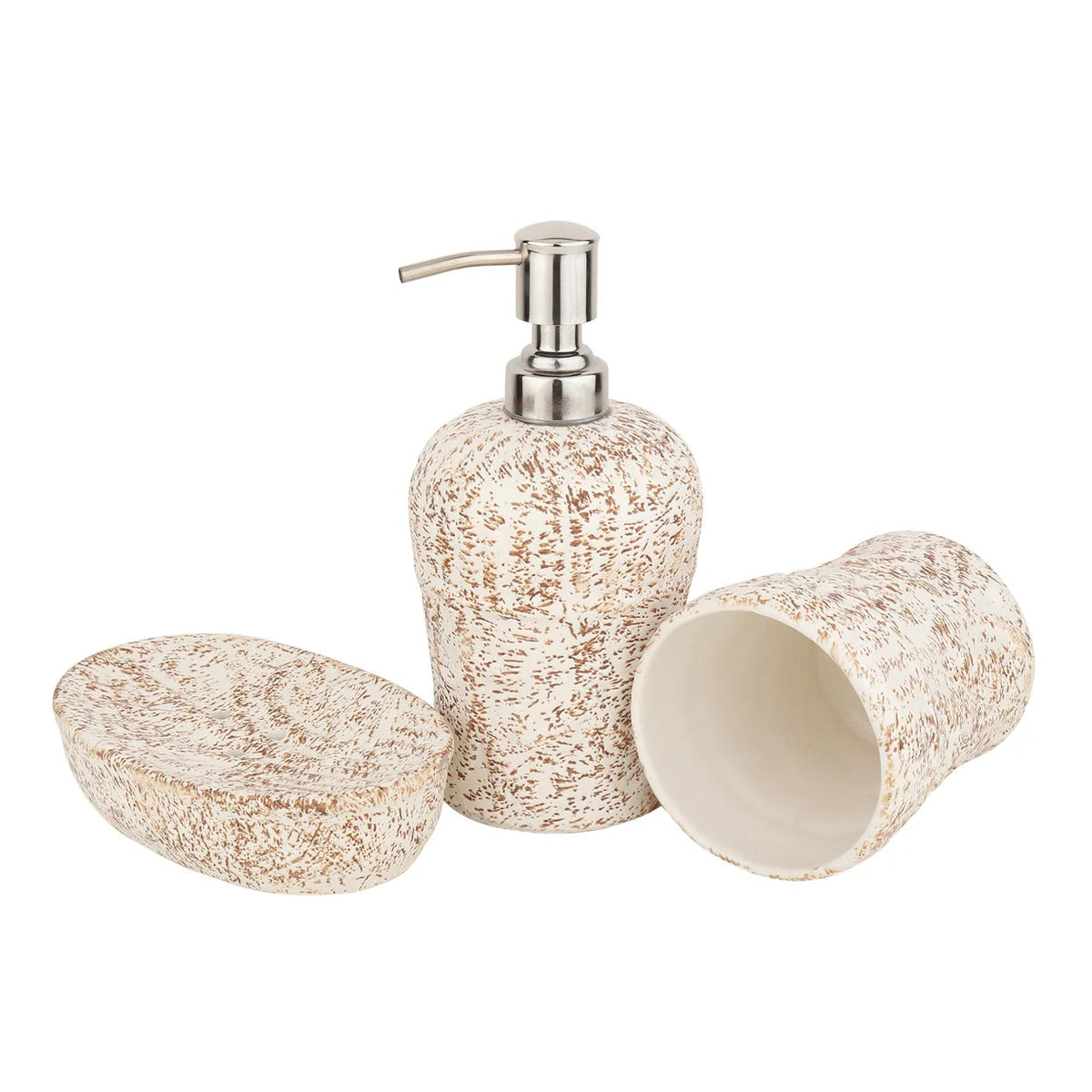 Pebble Patina Ceramic Bath set with brown finish M.M.I. OVERSEAS