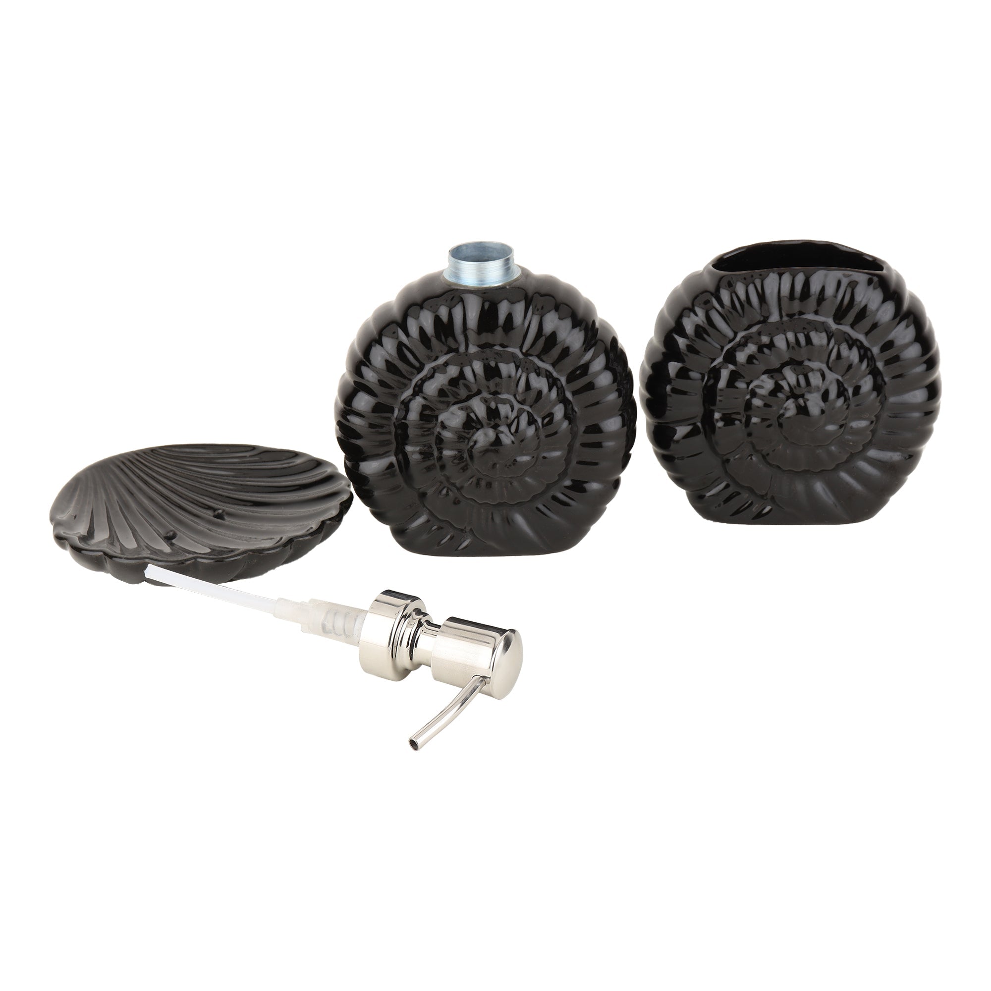 Shell Serenity Ceramic Bath Set In Black M.M.I. OVERSEAS