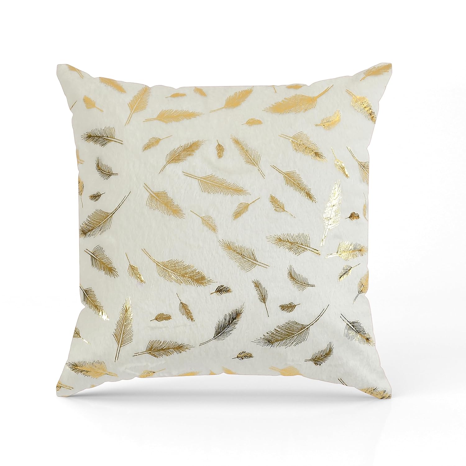 Luxury Soft Chenille Cushion Covers Set of 5 Floral Feather Print Decorative Pillow Covers | White | Sofa, Couch & Bed Décor