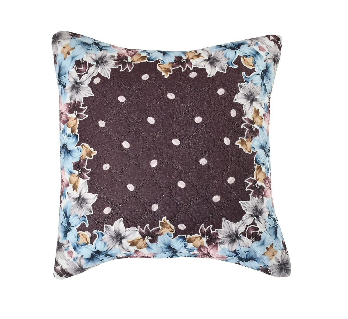 Premium Quilted Holland Velvet Cushion Covers, Coffee Floral, 16 x 16 Inch, Set of 5 OUCH CART