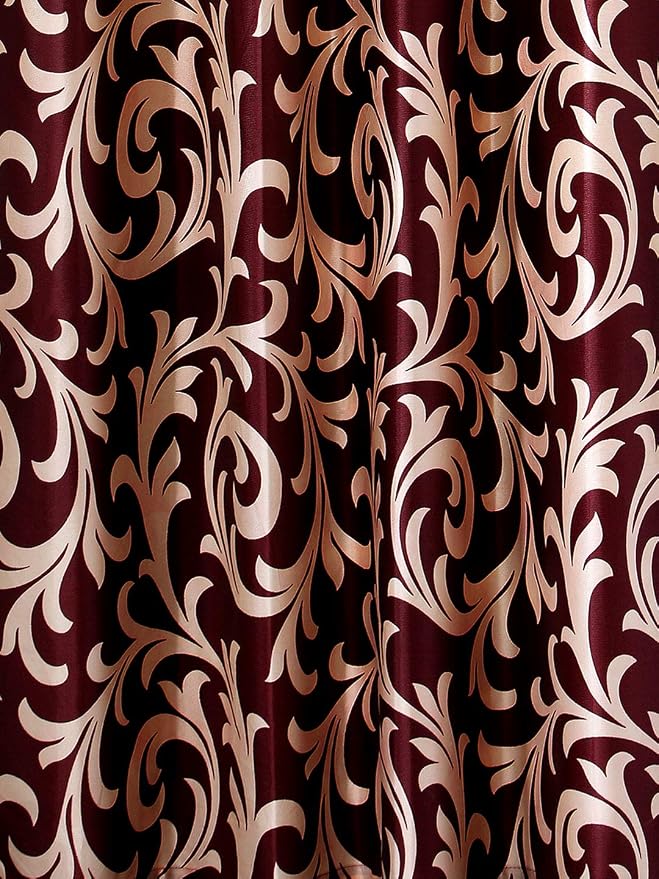 Fancy Polyester Floral Curtains for Door and Window, Ganna Design Room Darkening Curtain Panel for Bedroom, Living Room and Home Decor, 7 Feet, Pack of 1