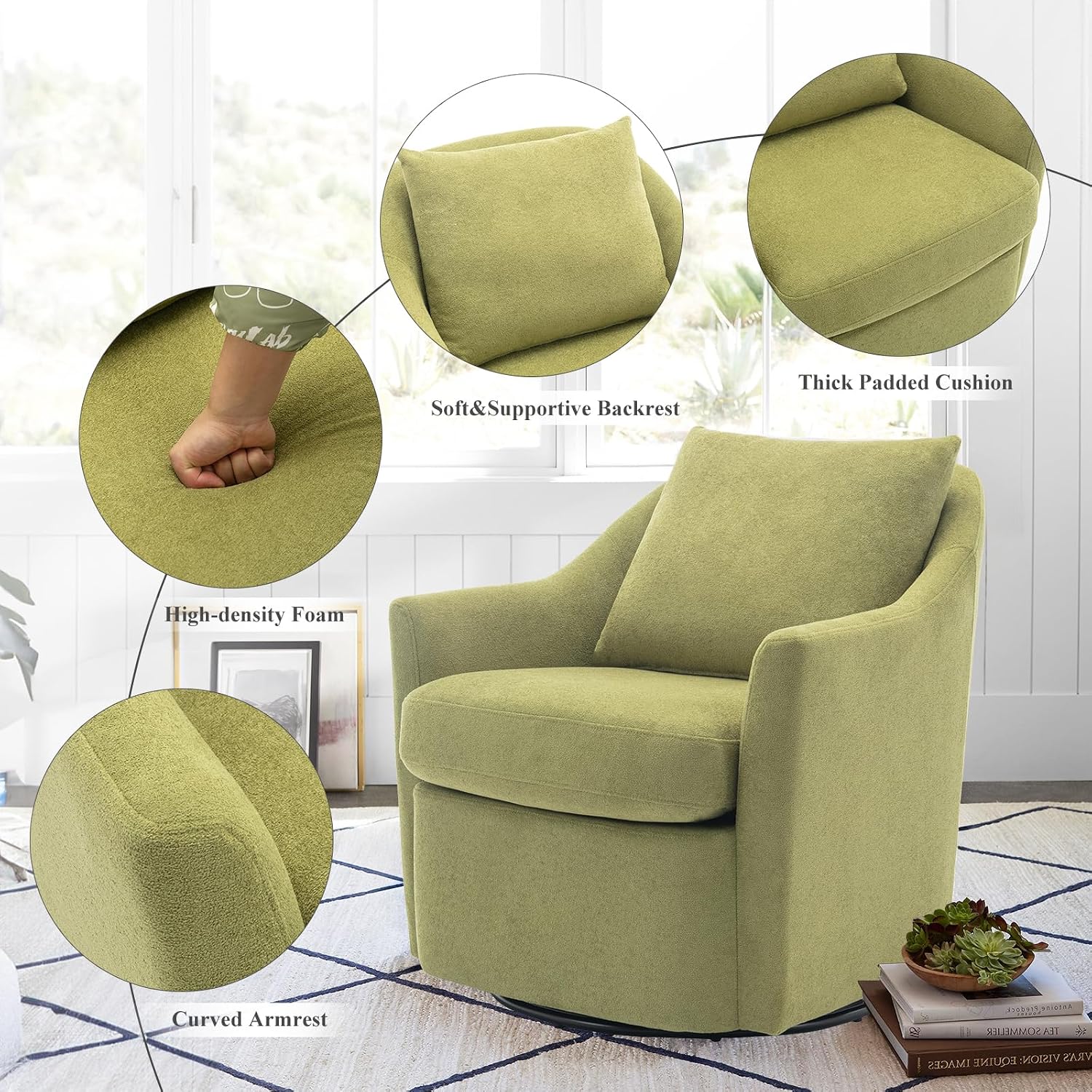 Upholstered Barrel Armchair with Metal Base for Living Room & Bedroom