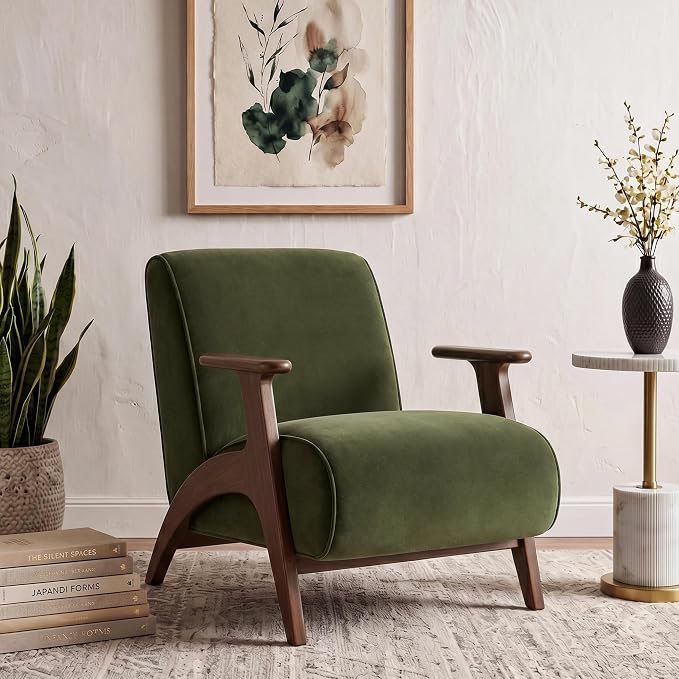 Deep Olive Velvet Lounge Chair | Modern Upholstered Accent Chair for Living Room