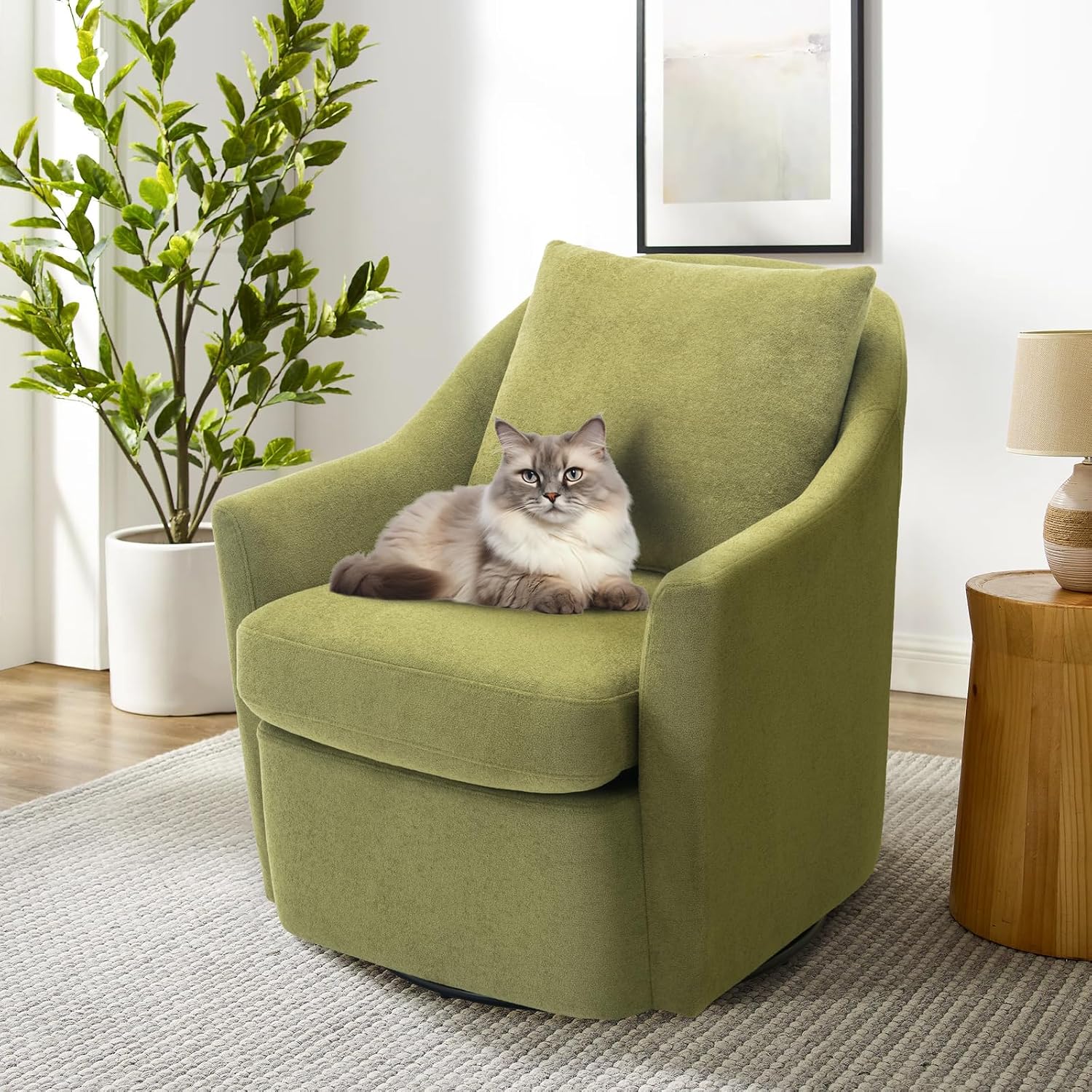 Upholstered Barrel Armchair with Metal Base for Living Room & Bedroom