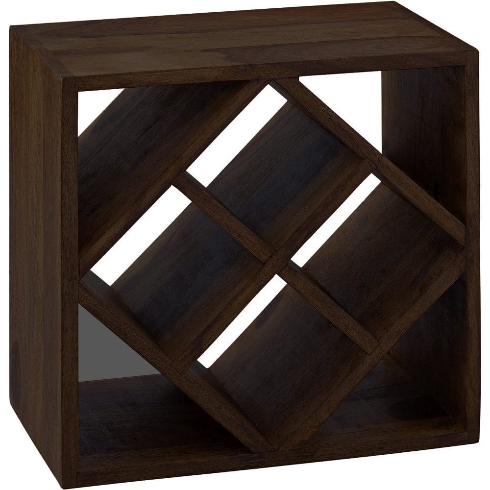 Cube end Table Solid Wood (Wine Rack, Walnut Finish)