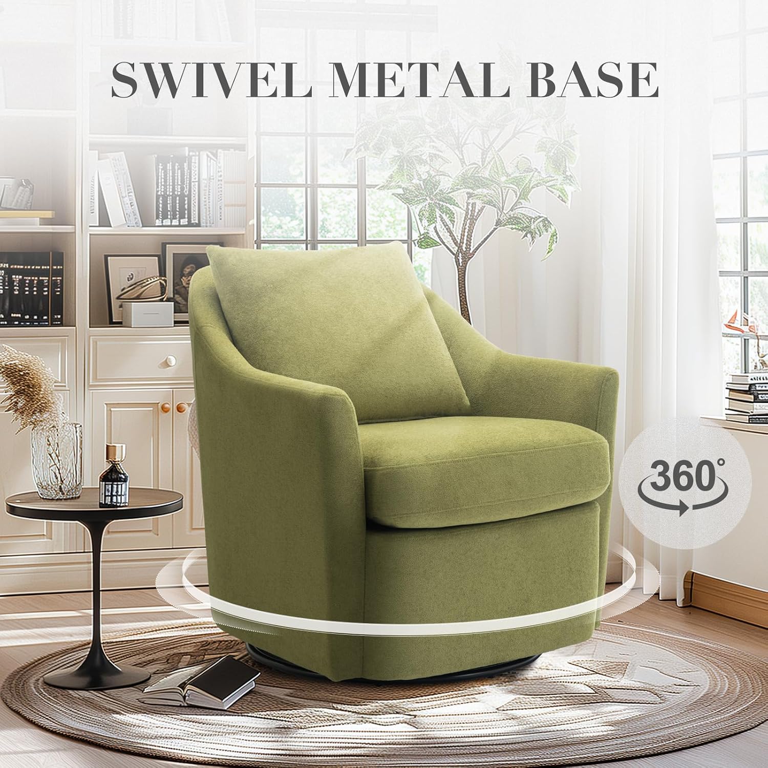 Upholstered Barrel Armchair with Metal Base for Living Room & Bedroom