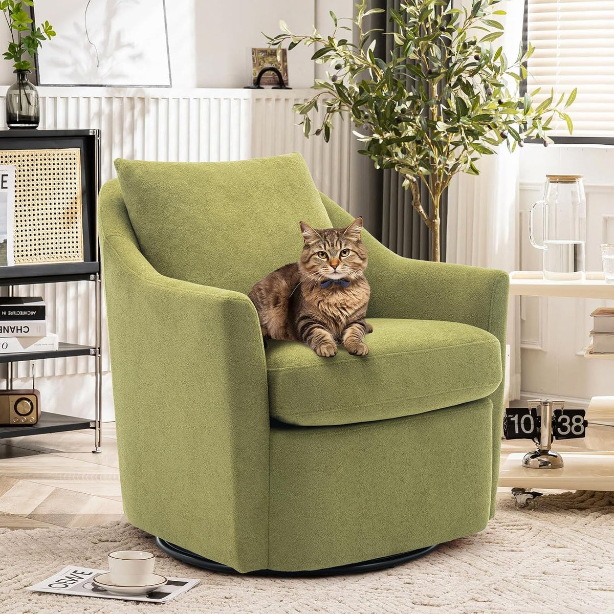 Upholstered Barrel Armchair with Metal Base for Living Room & Bedroom OUCH CART