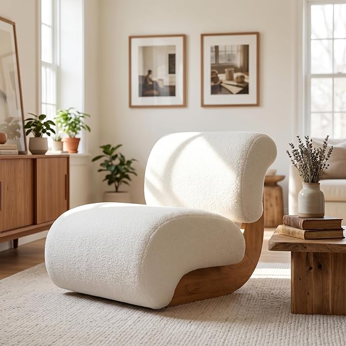 Ouch Cart Modern Upholstered Lounge Chair with Curved Wooden Frame | Cozy Accent Chair OUCH CART