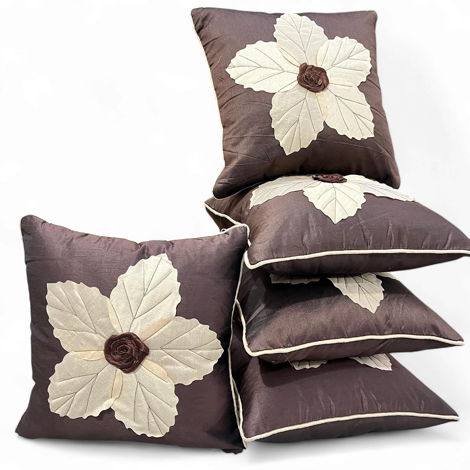 Silk Cushion Covers Set of 5 Lazar Flower Floral Decorative Pillow Covers OUCH CART