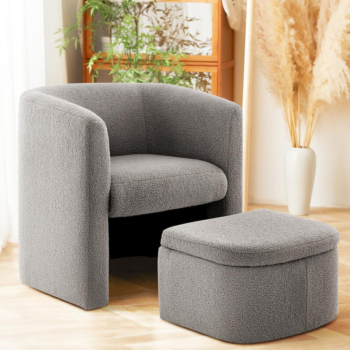 Modern Upholstered Barrel Accent Chair with Storage Ottoman ouch csrt