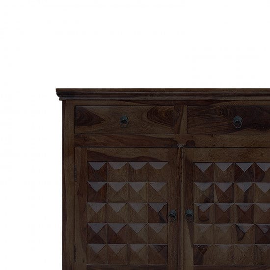 Solid Sheesham Wood Diamond Design Sideboard 3 Door 3 Drawer (Walnut Finish)