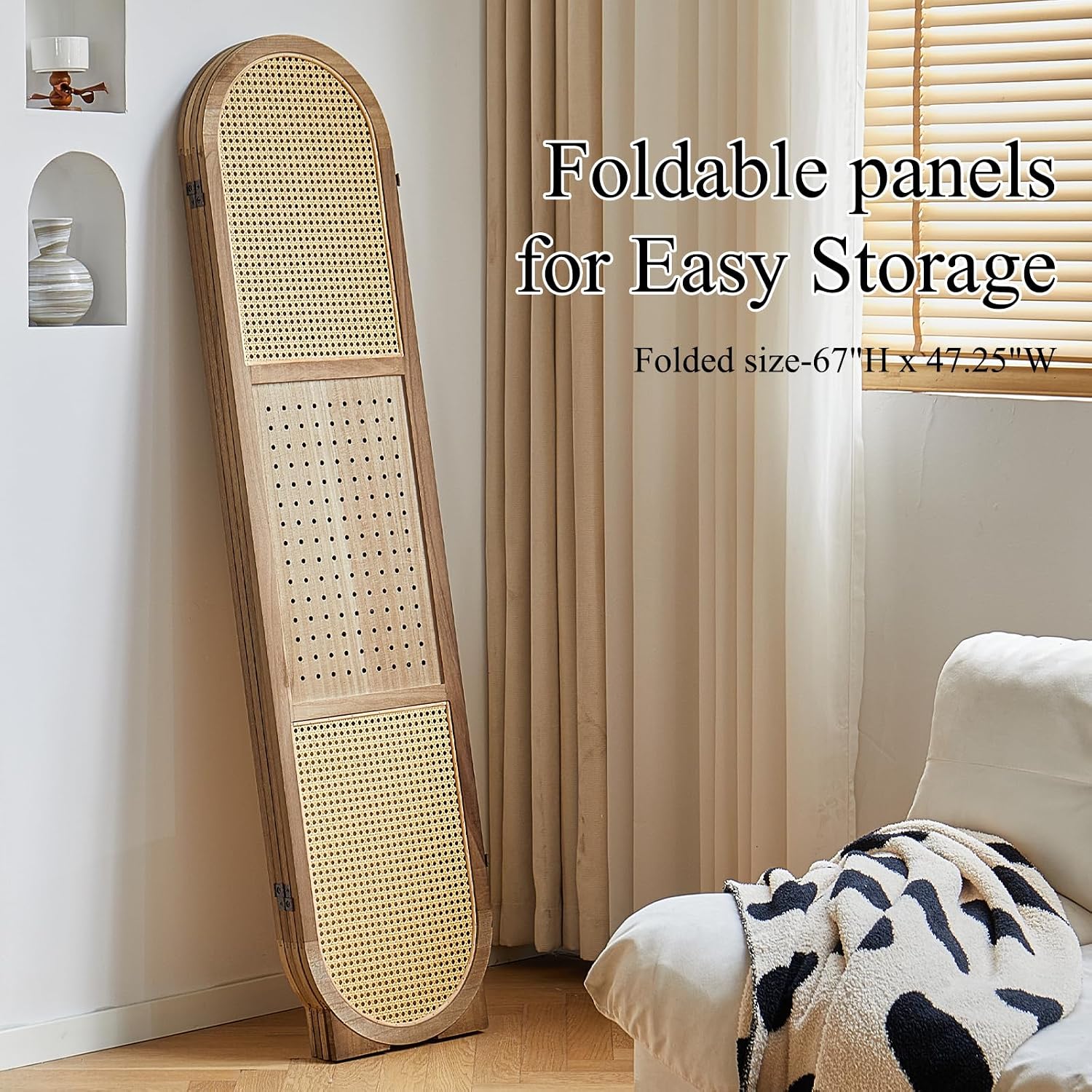 Foldable Wooden Privacy Partition with Storage & Display Design