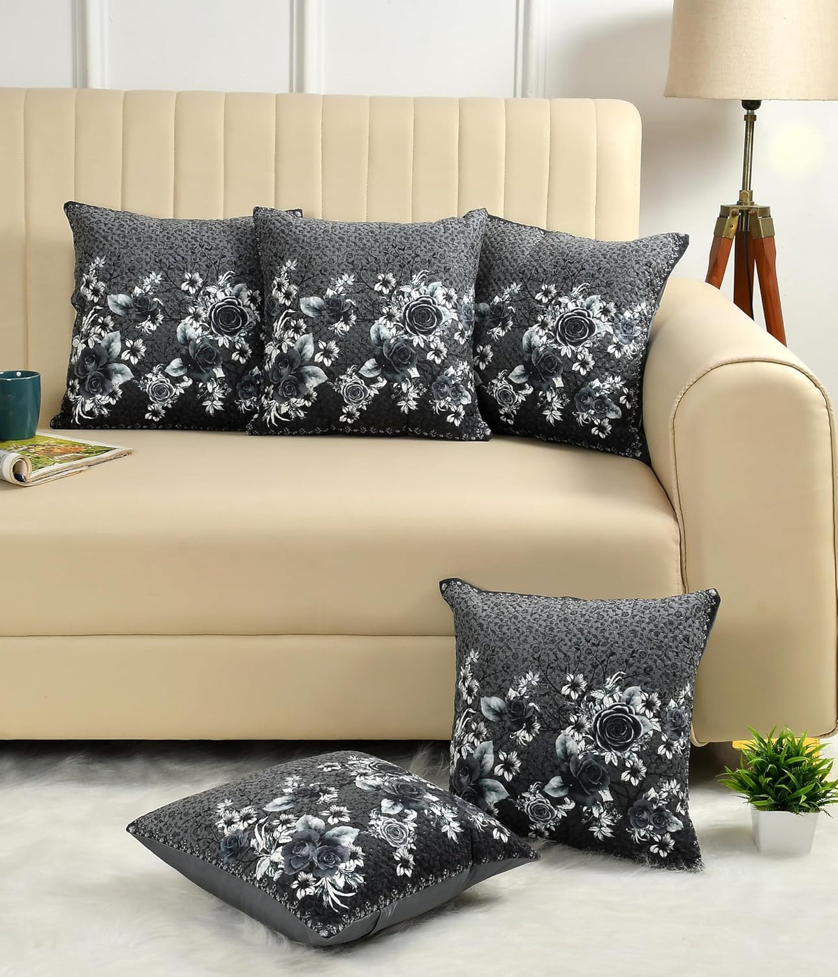 Fairy Tale 3D Printed Velvet Cushion Covers, 16 x 16 Inch, Multicolour, Set of 5