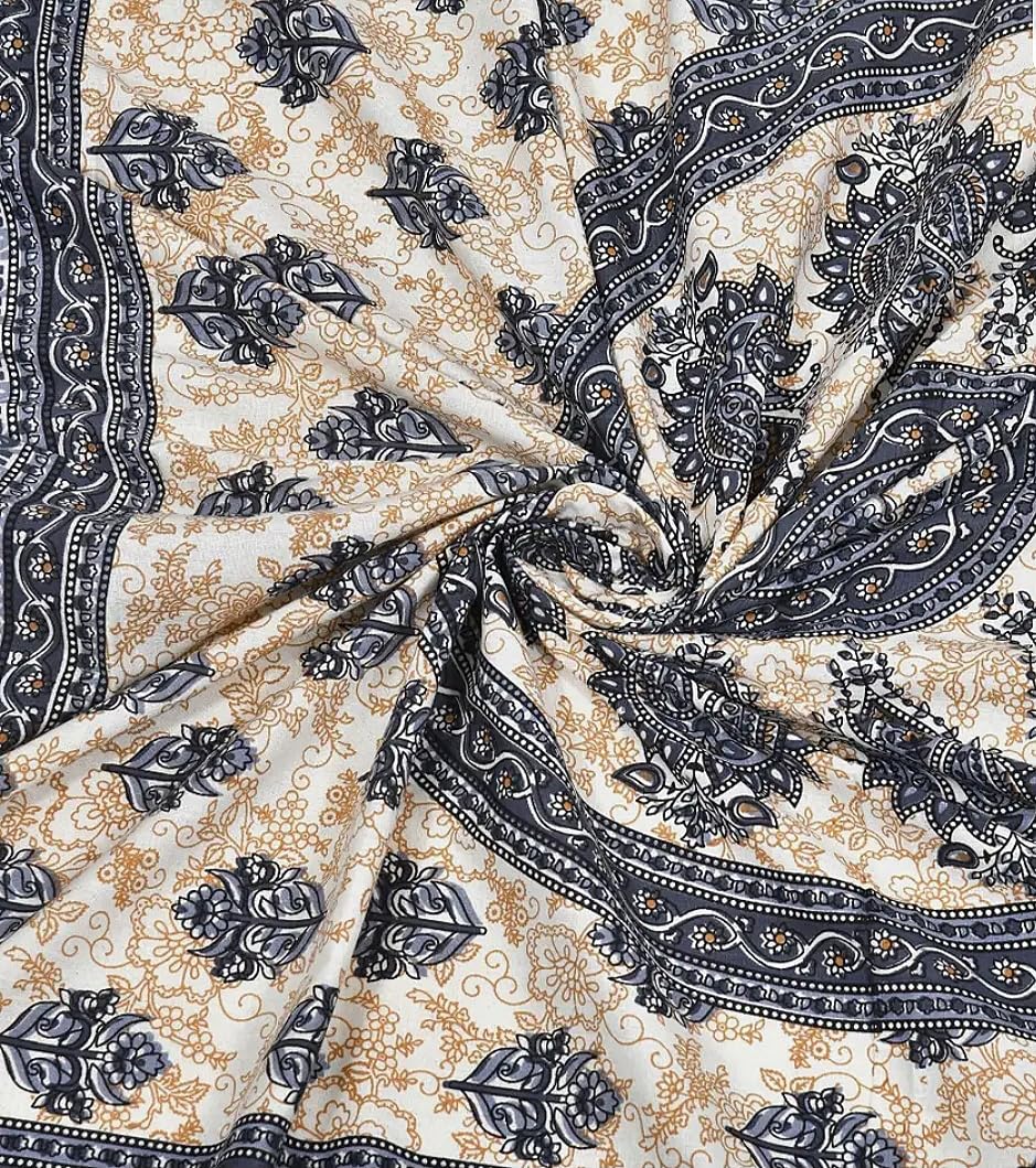 Jaipuri Print Cotton Bedsheet with 2 Pillow Covers | 144 Thread Count Flat Sheet | Summer Bedding for Adults