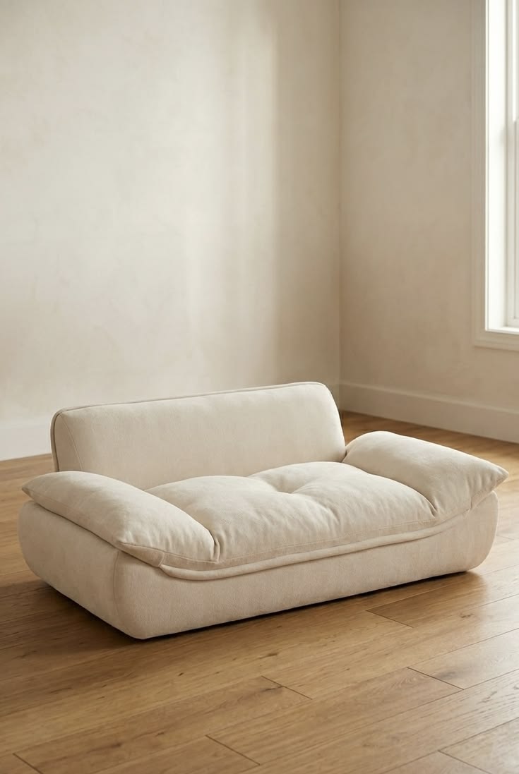 Modern Beige Plush Fabric Sofa | Deep Seat Upholstered 2-Seater Living Room Couch with Oversized Cushioned Armrests OUCH CART