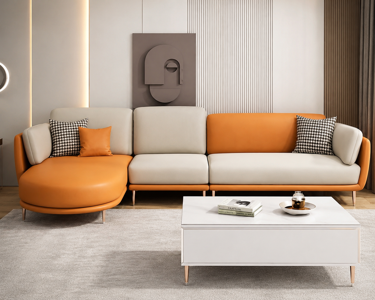 Modern L-Shaped Sectional Sofa with Chaise Lounge | Premium Upholstered 4-Seater Living Room Sofa OUCH CART