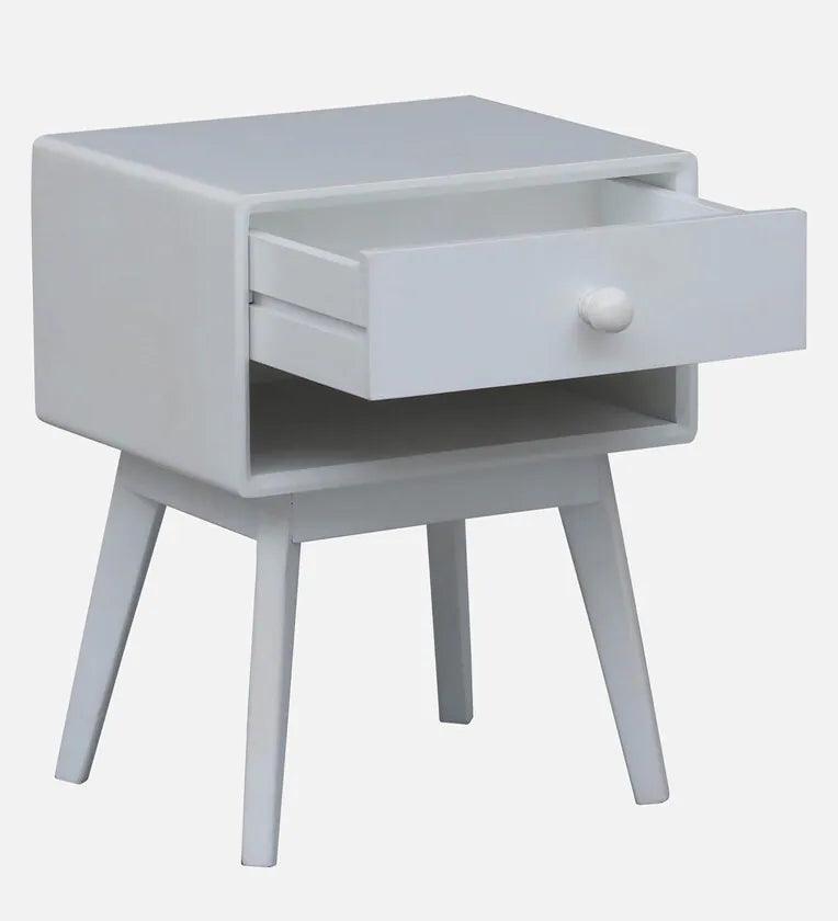Solid Wood Bedside Table in White Finish - Ouch Cart