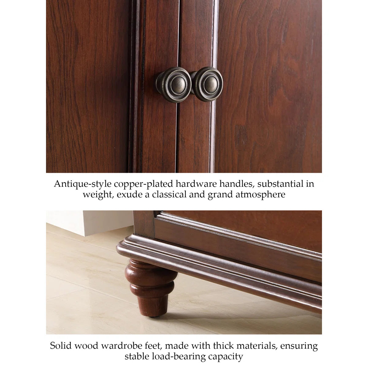 Rubber Wood Wardrobe – American-Style Wooden Closet for Bedroom