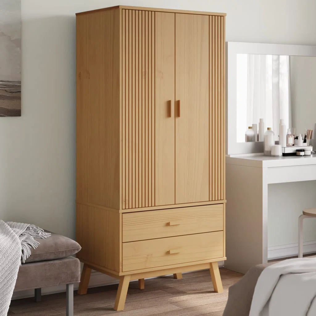 Pine Wood Armoire Spacious Solid Wood Wardrobe with Elegant Finish OUCH CART