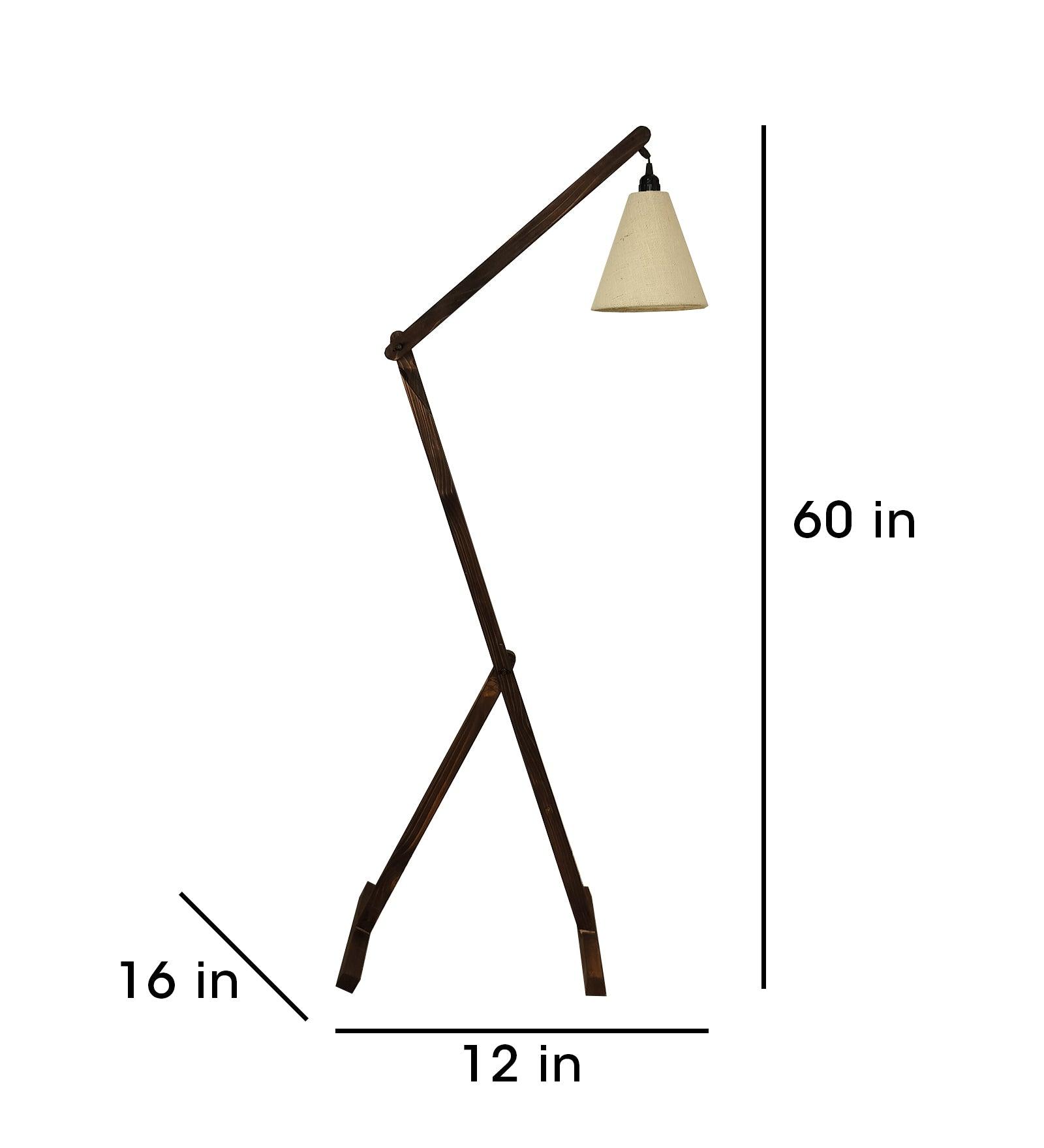 Benji Wooden Floor Lamp with Brown Base and Beige Fabric Lampshade (BULB NOT INCLUDED) - Ouch Cart