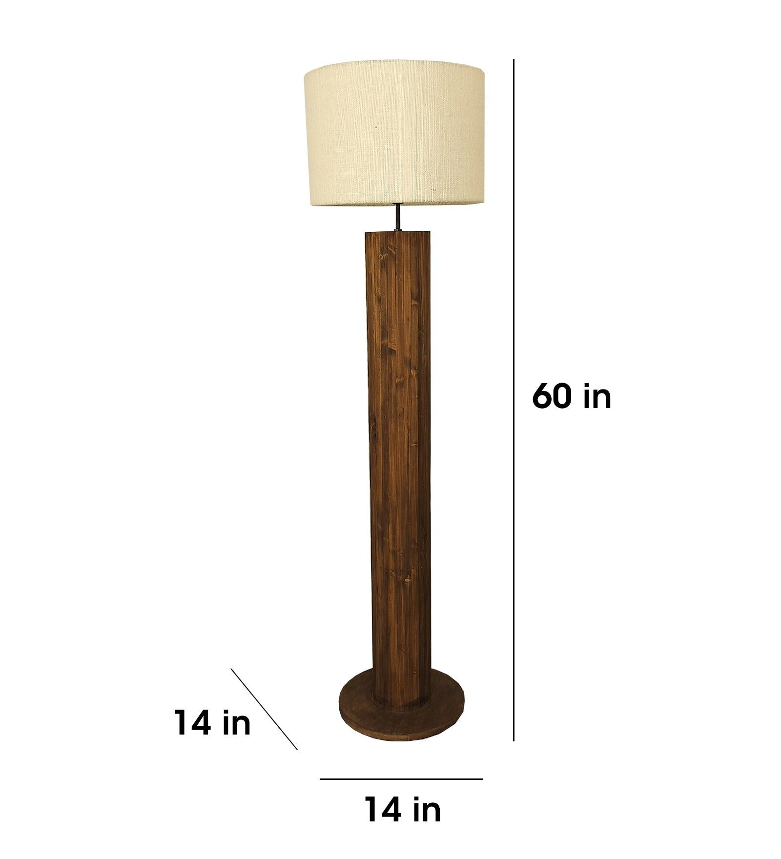 Cedar Wooden Floor Lamp with Premium Beige Fabric Lampshade (BULB NOT INCLUDED) - Ouch Cart