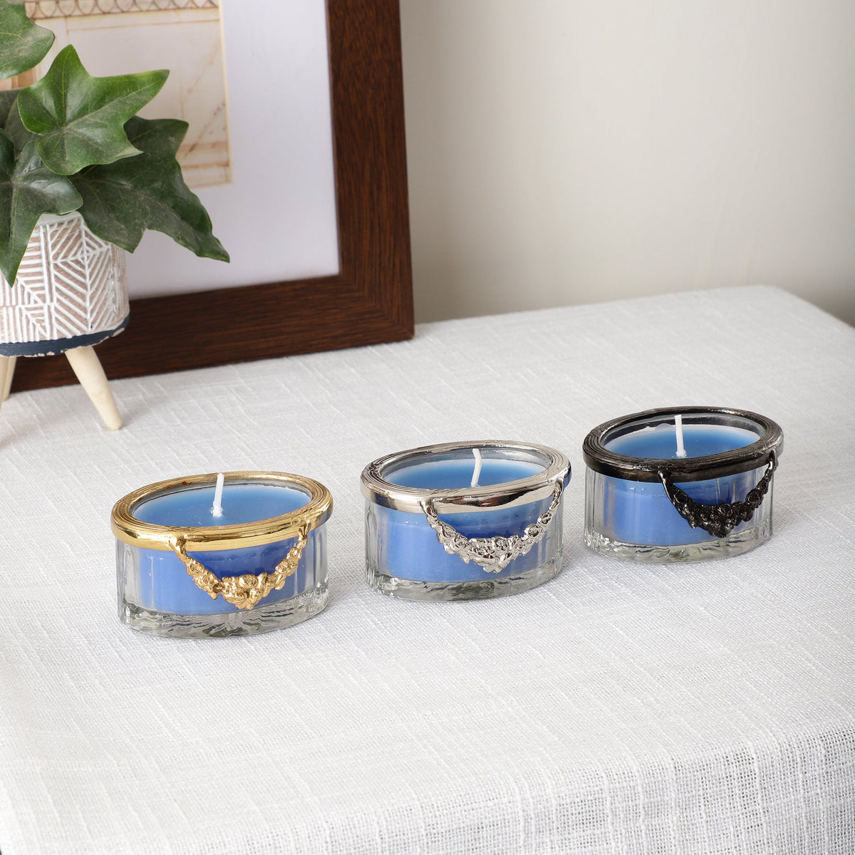 Ocean Breeze Blue Scented Candle Jar With Silver Ring M.M.I. OVERSEAS
