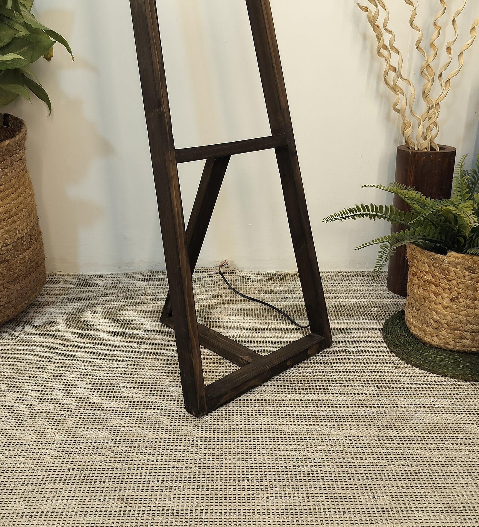 Angular Wooden Floor Lamp with Brown Base and Premium Beige Fabric Lampshade (BULB NOT INCLUDED) - Ouch Cart