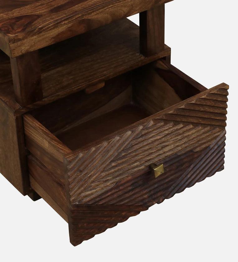 Sheesham Wood Bedside Table In Provincial Teak Finish With Drawers - Ouch Cart