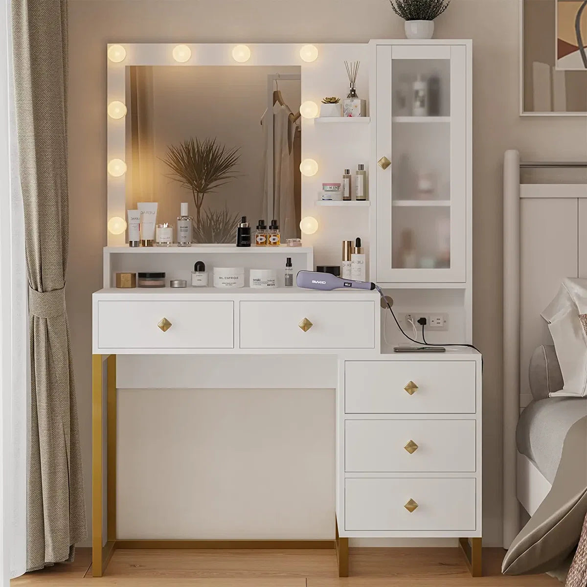 Stylish Dufault Vanity Table with Mirror and Bedroom Storage- Ouch Cart | Dressing table