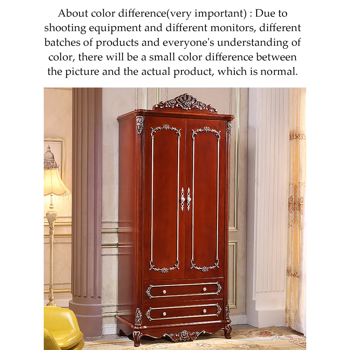 Carved Oak European-Style Wardrobe – Classic Wooden Bedroom Armoire-OUCH CART | Wardrobe