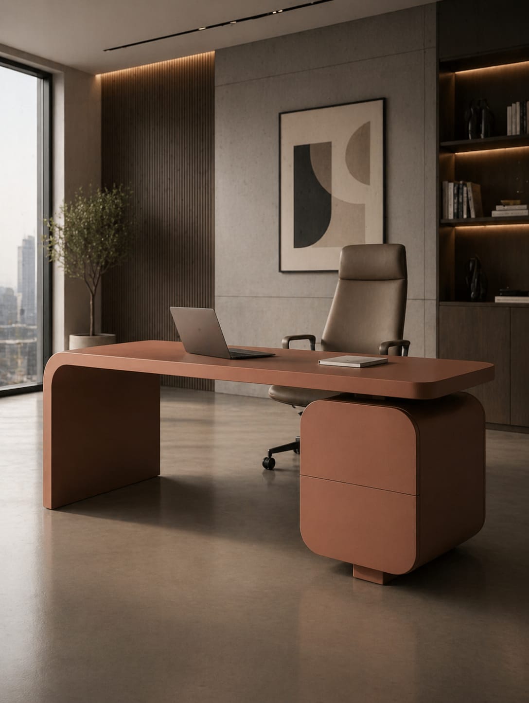 Modern Executive Office Table with Storage Ouch Cart