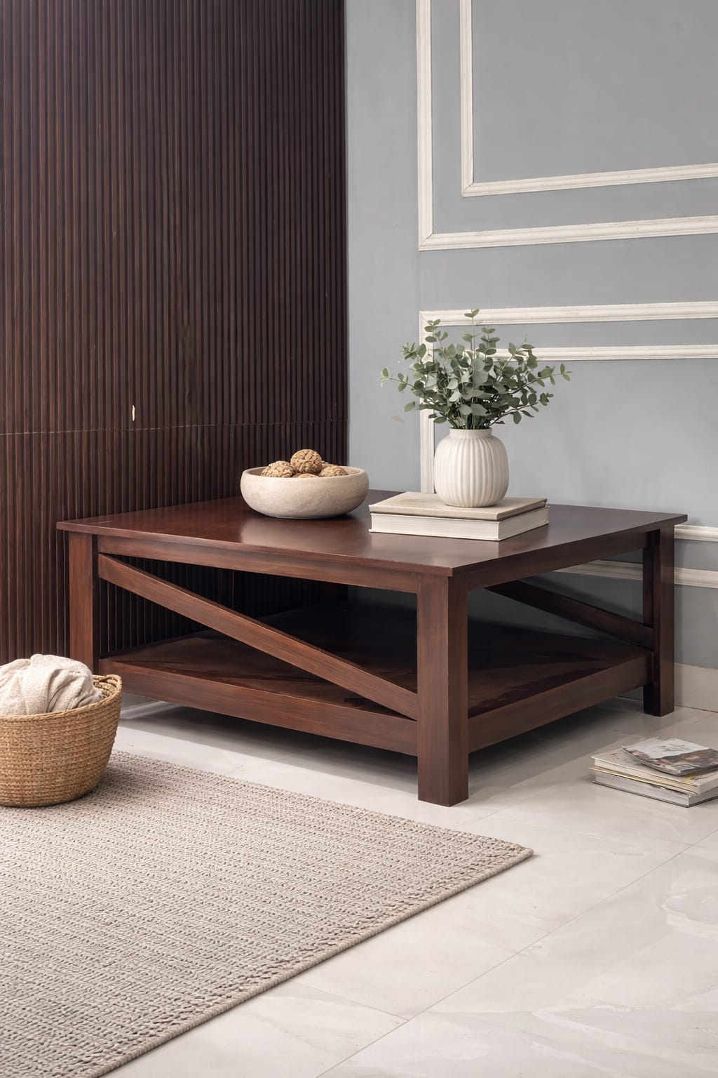 Square Two-Tier Coffee Tables with Storage,Coffee Table for Living Room, Center Table Coffee Table for Home ,Wood Living Room Table