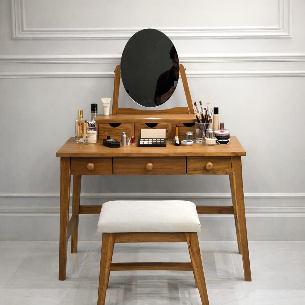 Classic 6-Drawer Vanity Set with Tilt Mirror & Upholstered Stool OUCH CART