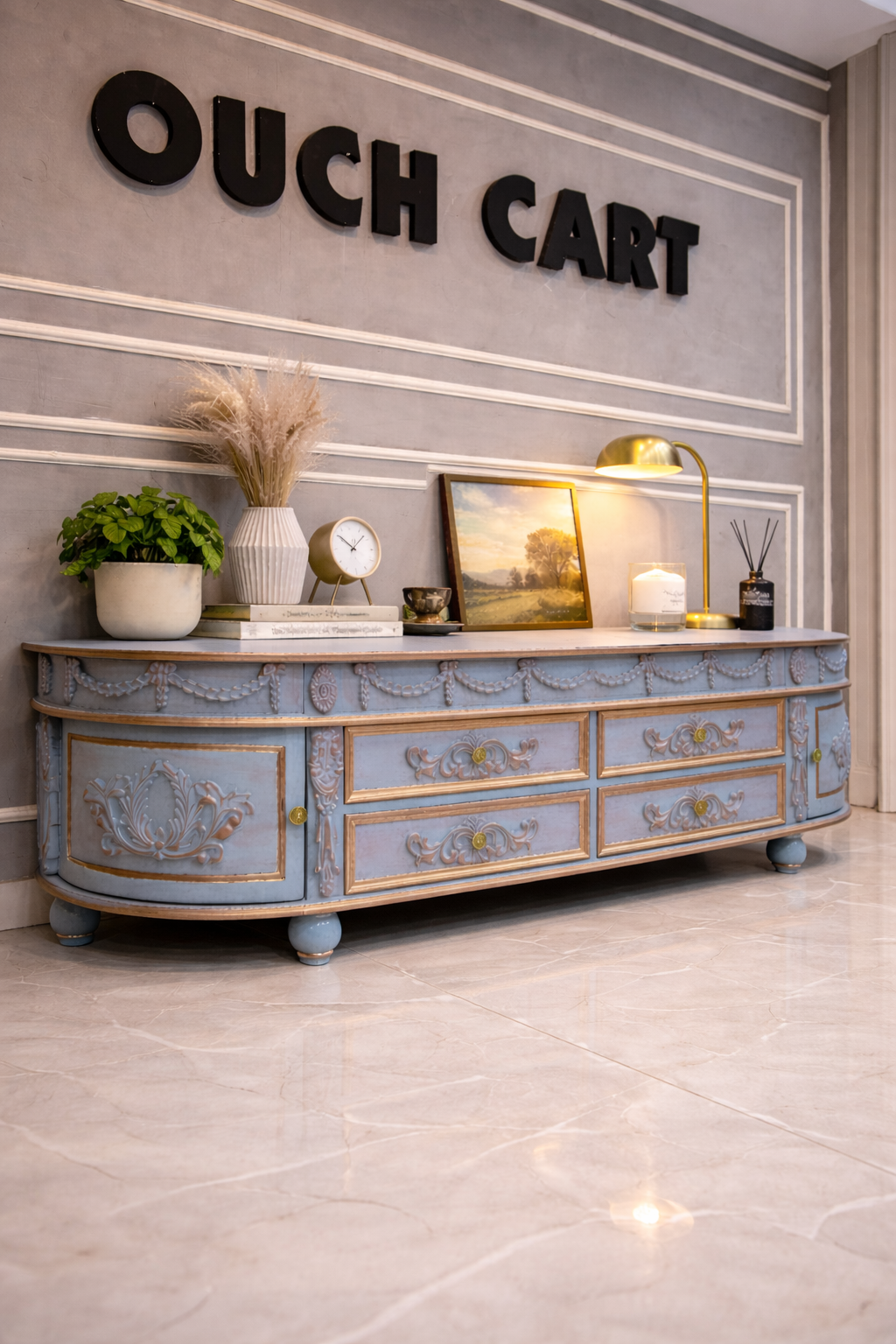 American Style Solid Wood Carved TV Cabinet OUCH CART