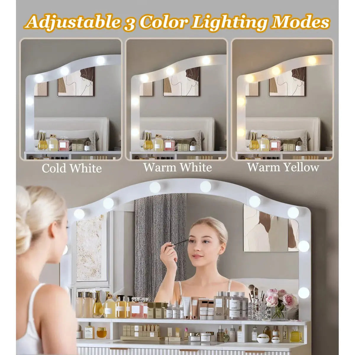 Modern 9-Drawer Makeup Vanity and Electrical Outlets