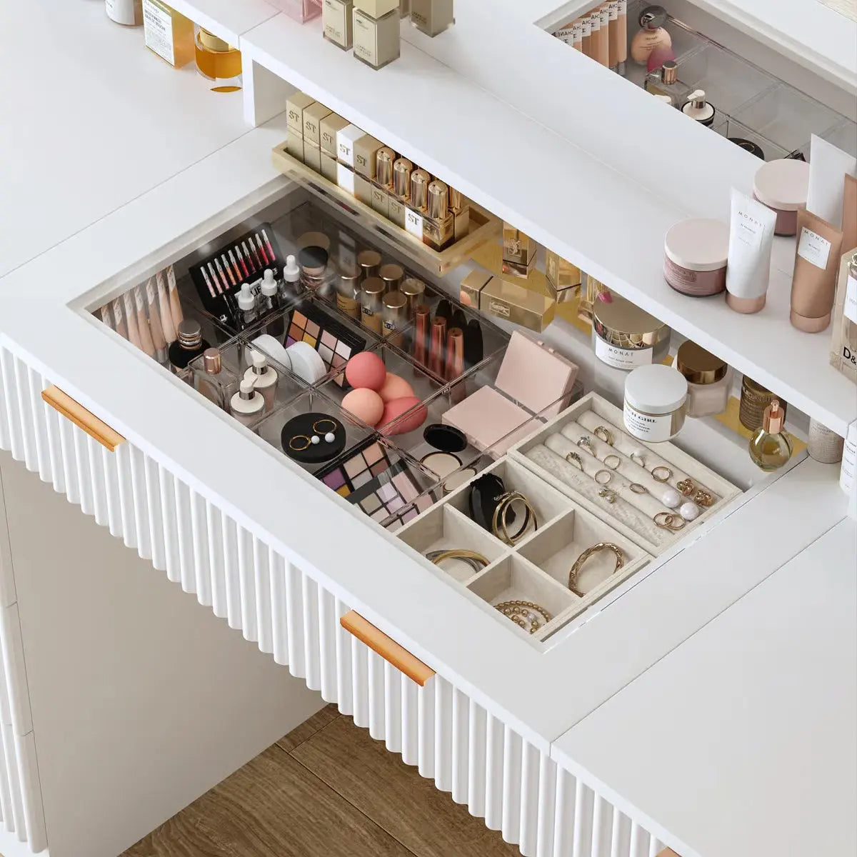 Modern 9-Drawer Makeup Vanity and Electrical Outlets