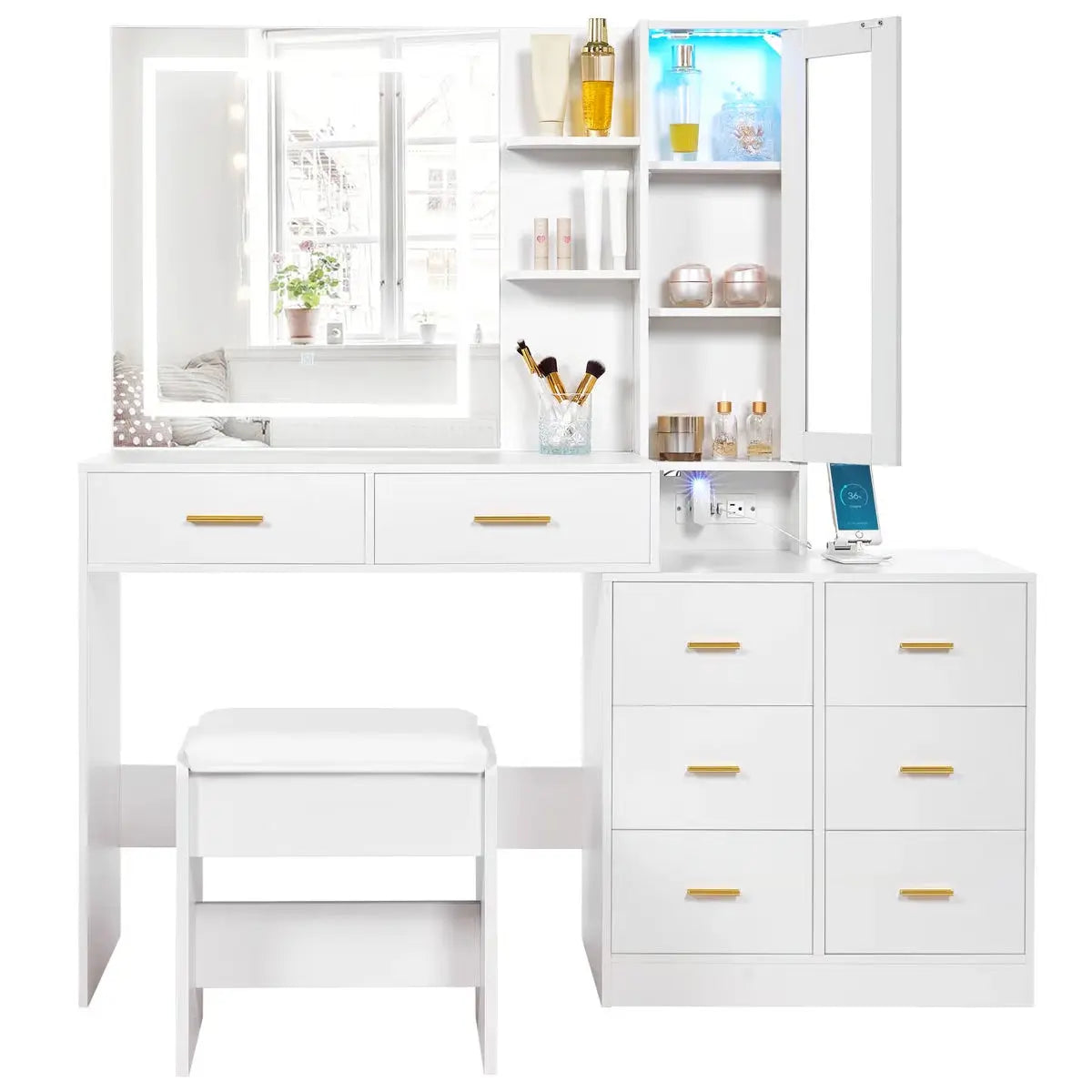 Adriel 51.8" Modern Makeup Vanity with Mirror,and Cabinet Storage
