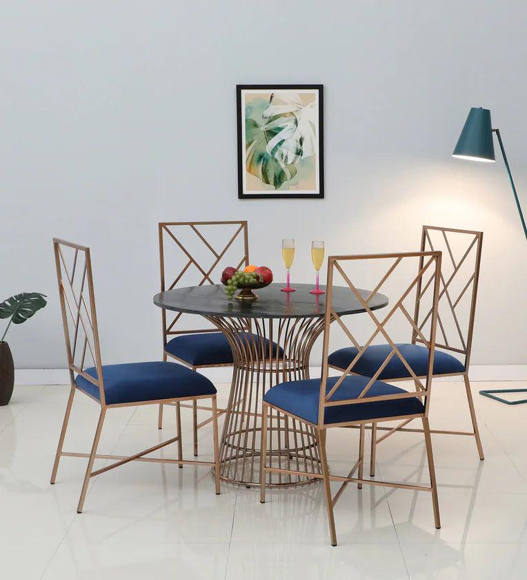 Metallic 4 Seater Dining Set In Rose Gold Base With Marble Top - Ouch Cart