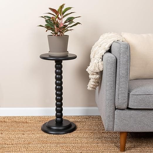 Creative Co-Op Stacked Pedestal Cocktail Side Table, Plant Stand Black