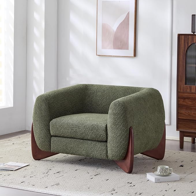 Ouch Cart Modern Bouclé Tuxedo Accent Chair with Wooden Frame & Cushioned Seat OUCH CART