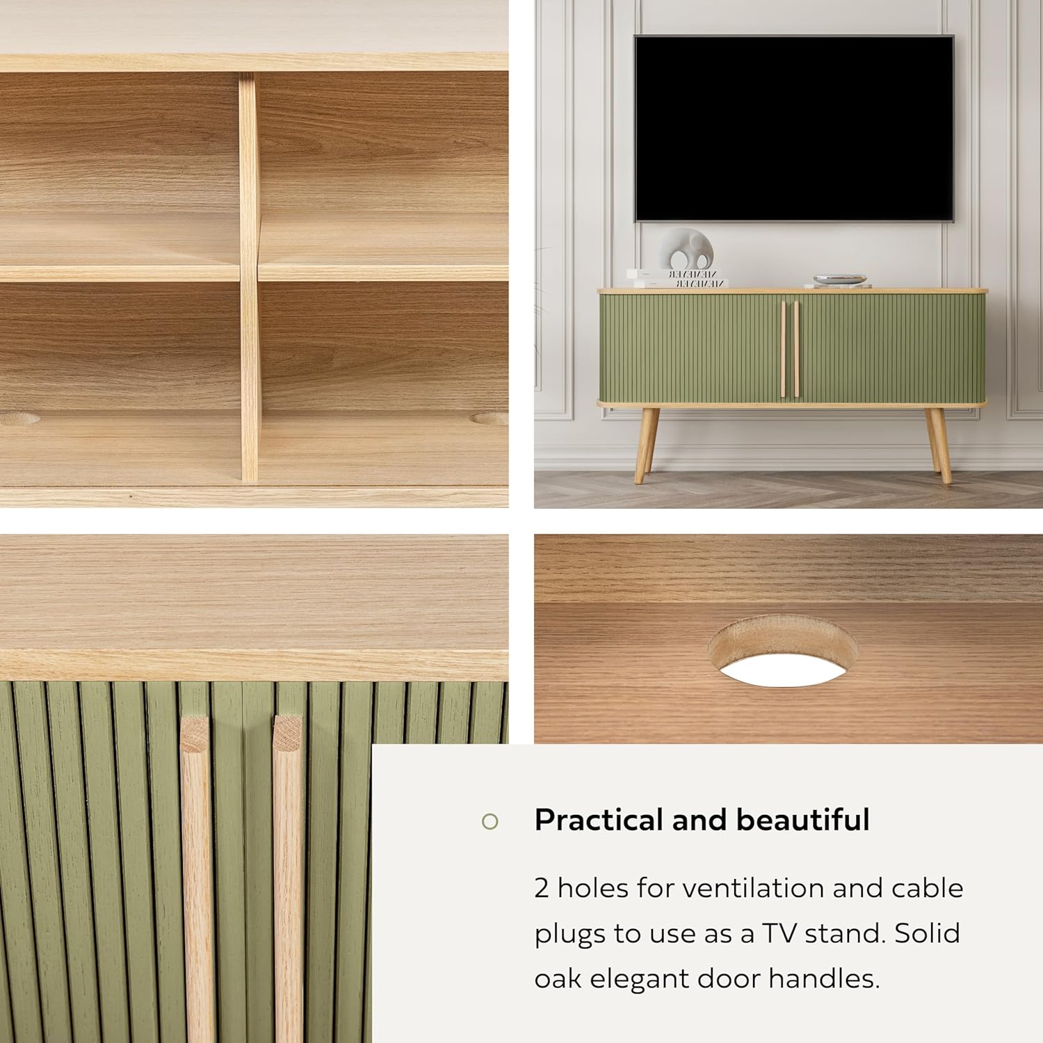 Modern Green Fluted Wooden Sideboard Cabinet with Storage Ouch Cart