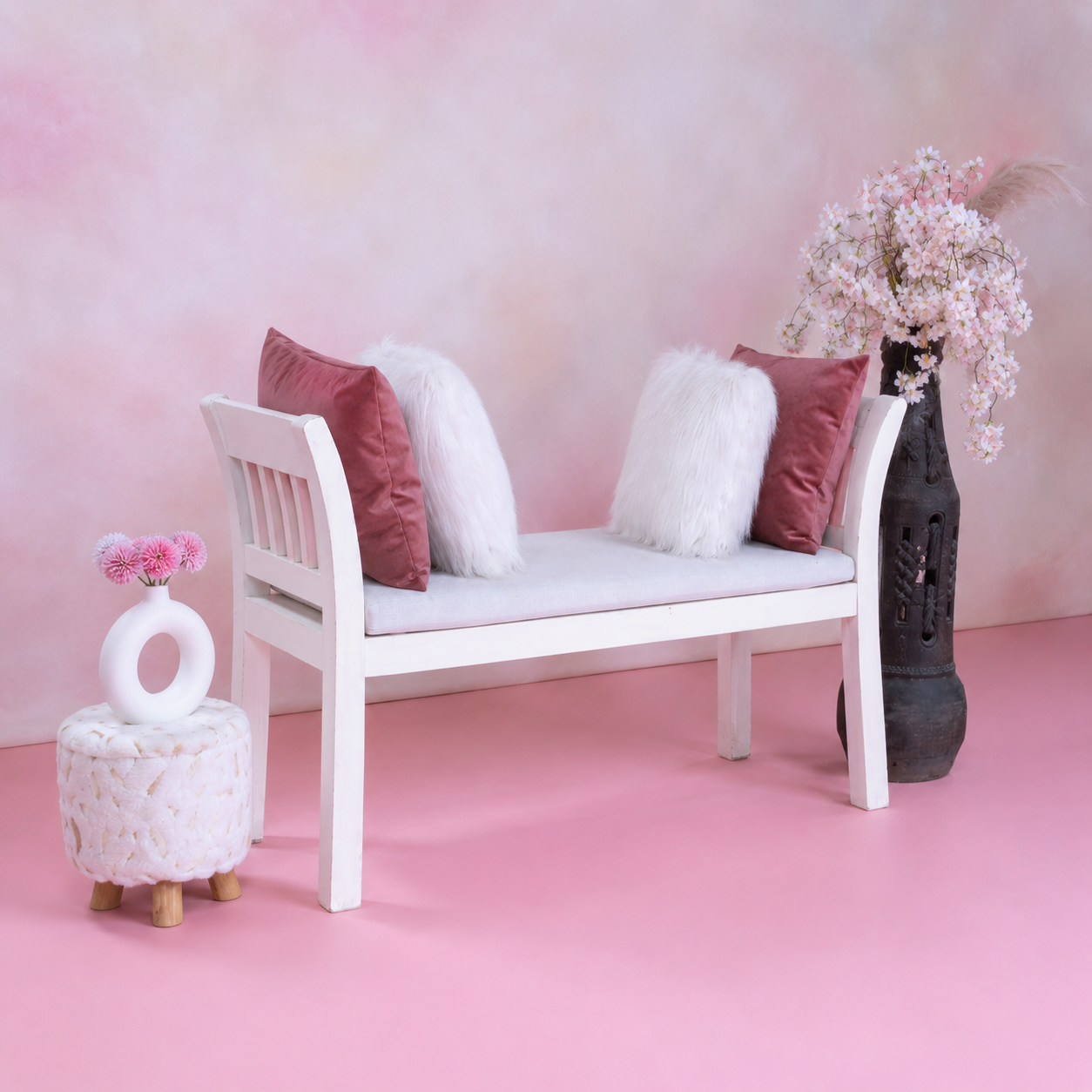 Ouch Cart Upholstered Loveseat Bench | Elegant 2 Seater Wooden Sofa for Living Room & Bedroom