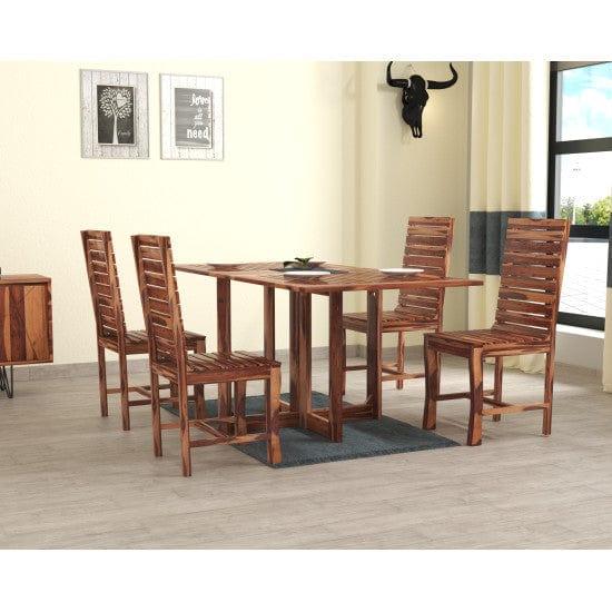 Stripped Design Four Seater Dining Set With Foldable Dining Table in Honey Finish - Ouch Cart
