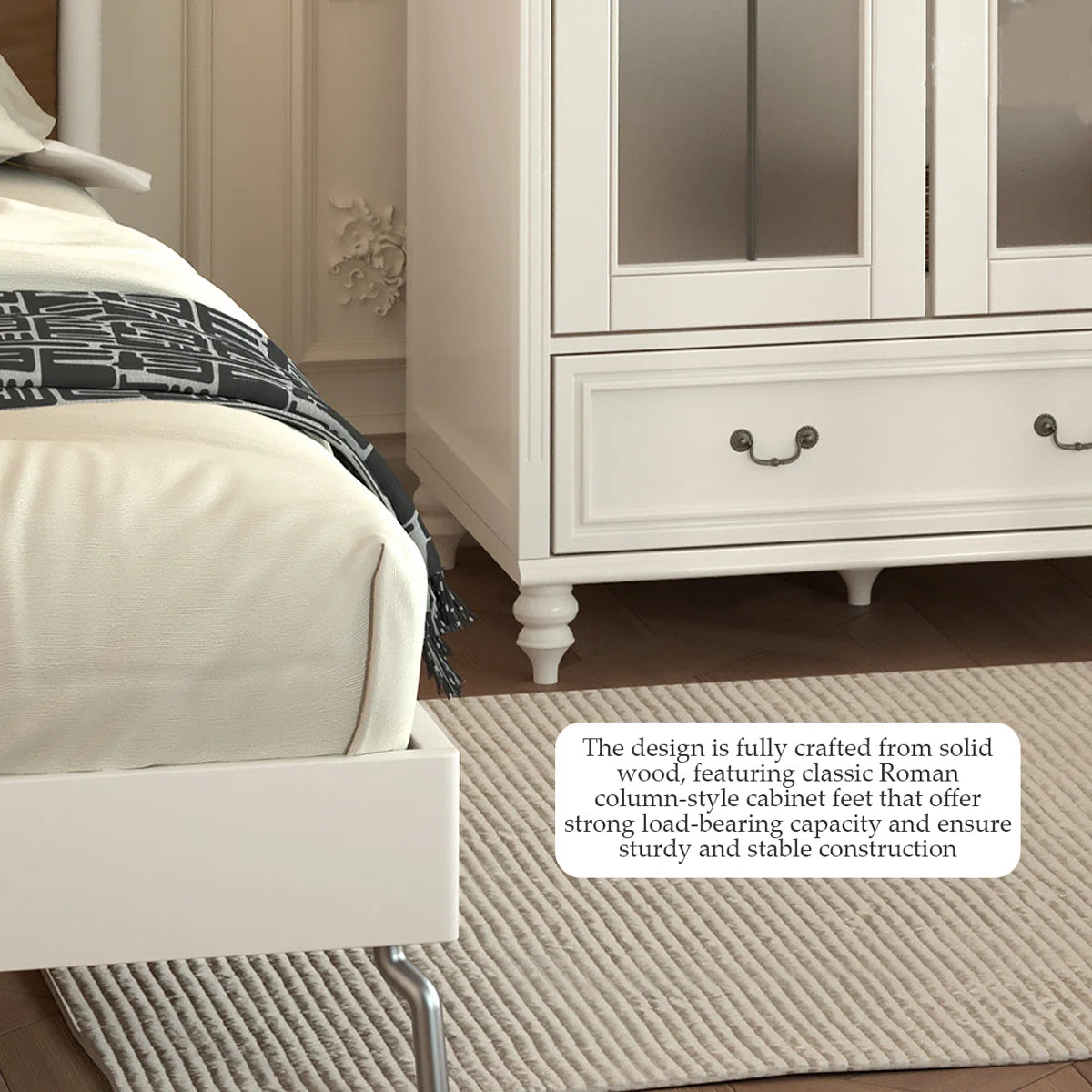 Creamy Retro Oak Arched Wardrobe – Elegant Wooden Bedroom Closet