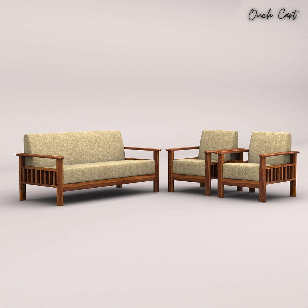 EDWIN 3+1+1 WOODEN SOFA SET (HONEY FINISH) - Ouch Cart