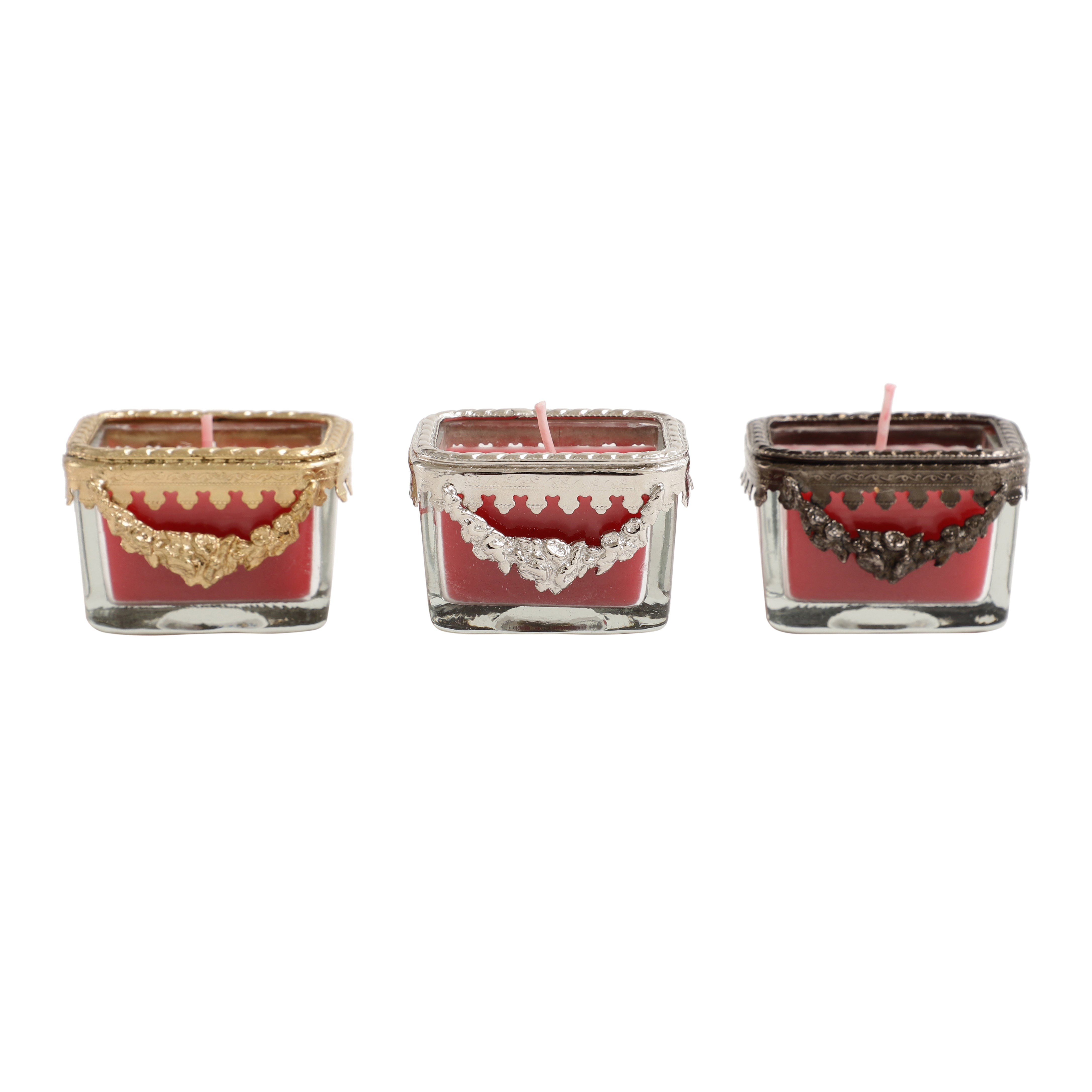 cherry blossom red scented candle glass jar with Silver ring M.M.I. OVERSEAS