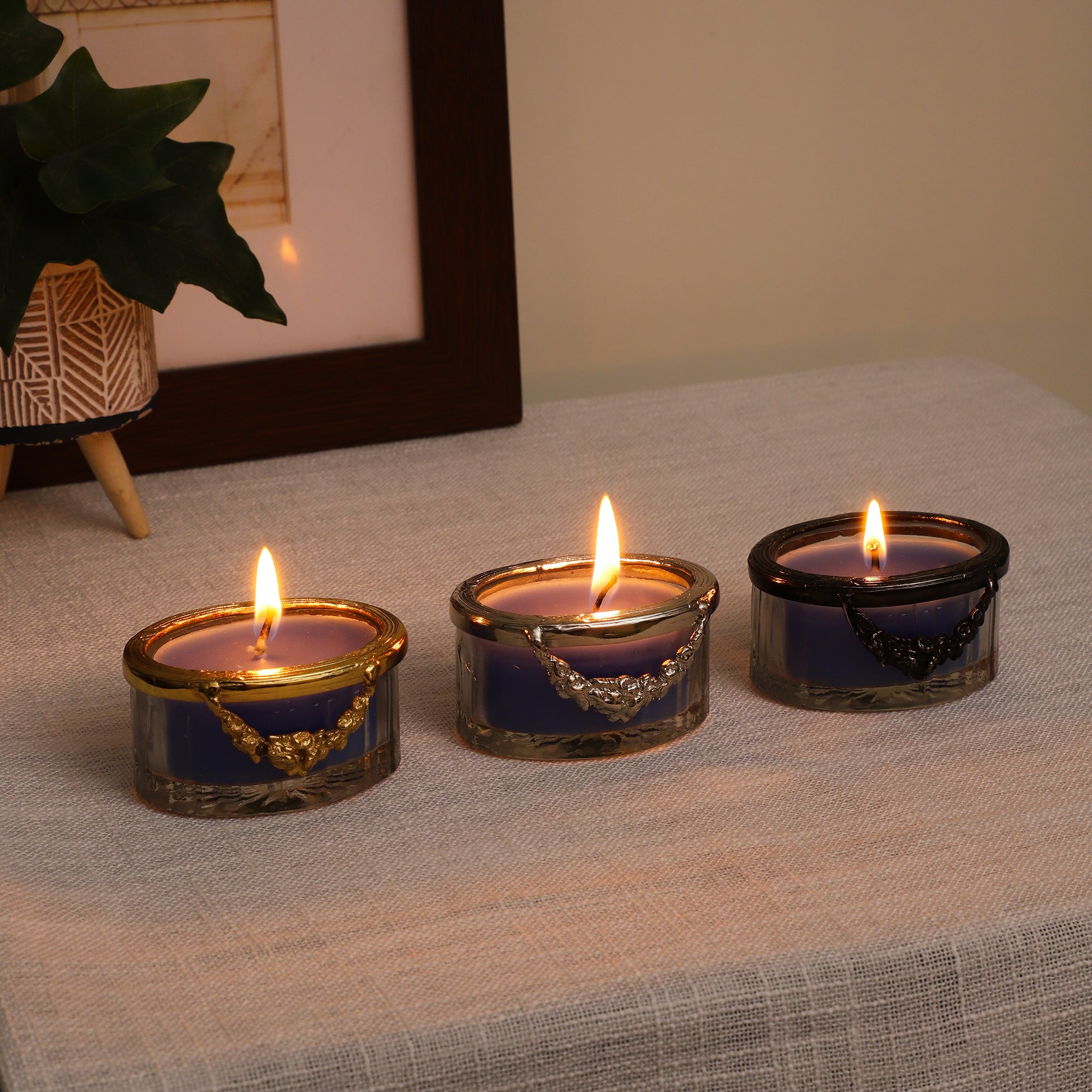 ocean breeze blue Scented candle jar with Silver ring